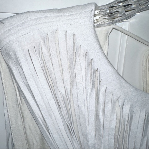 Free People Electric Crochet White Romper Boho Suede/Leather Fringe Medium - Picture 5 of 16